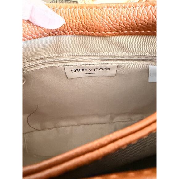 Cherry Paris Layana Cognac Pebbled Leather Crossbody Bag NWT - Picture 5 of 10